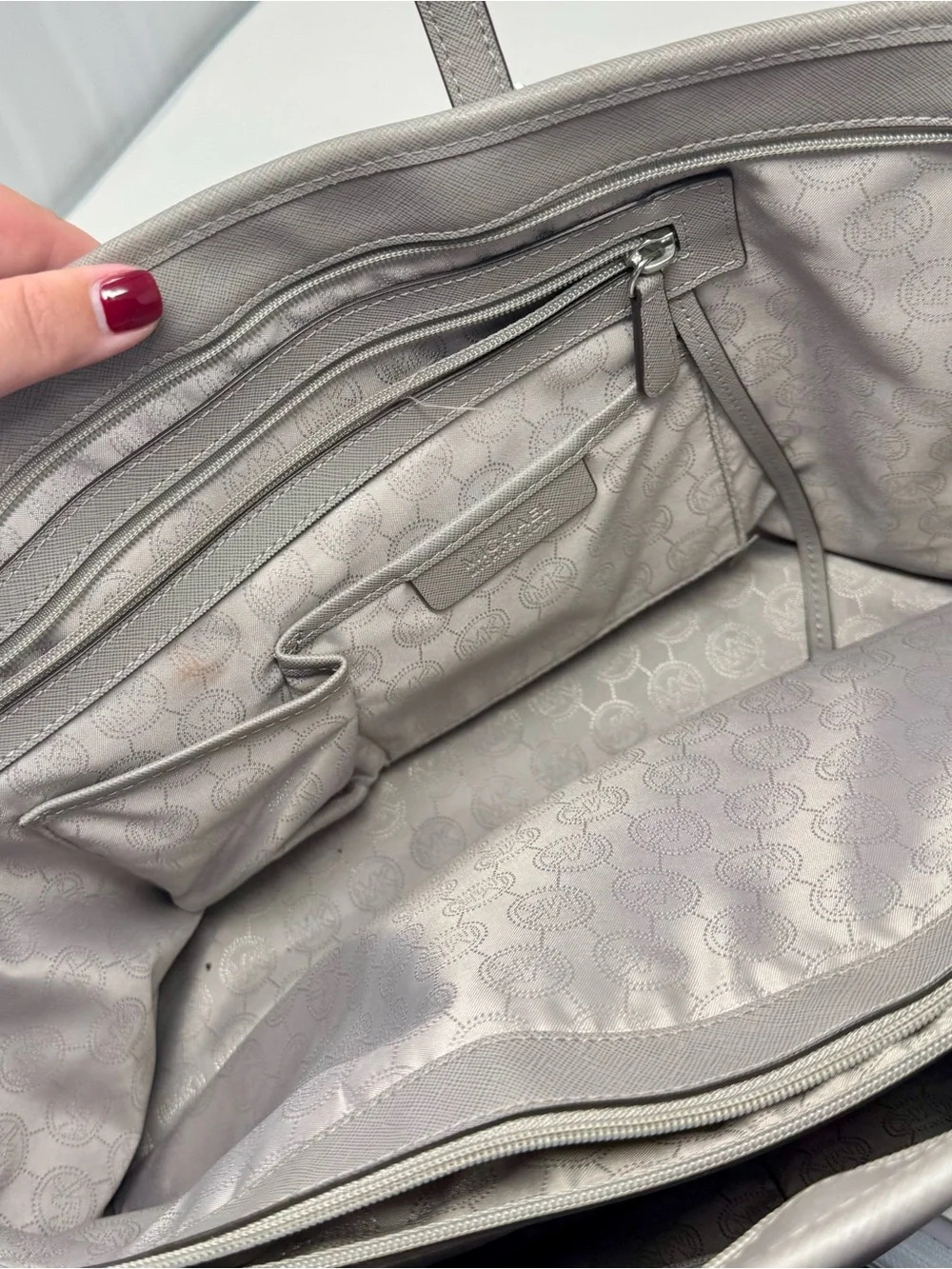 Michael Kors | Grey Saffiano Tote with MK Charm - GUC